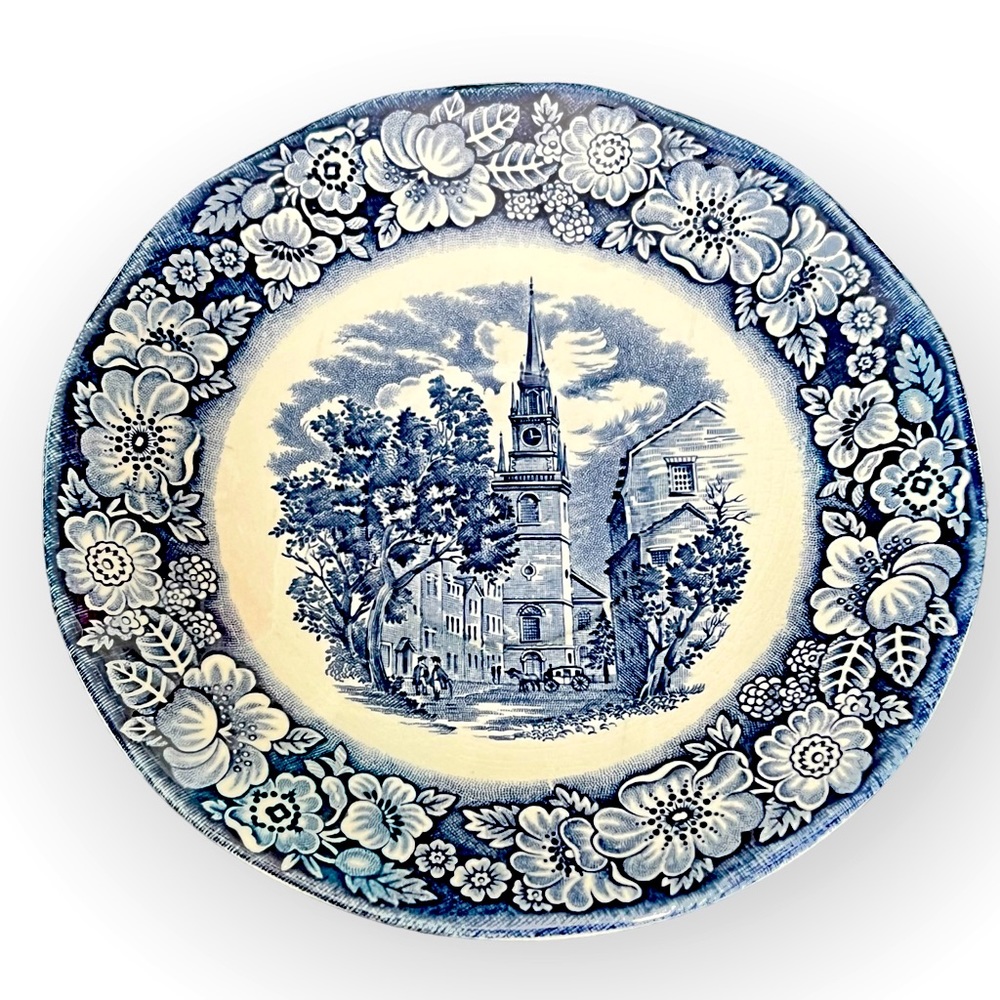 4 Vtg Liberty Blue Old North Church 5.75 inches saucersColonial Scenes Pre-Owned - Picture 12 of 13